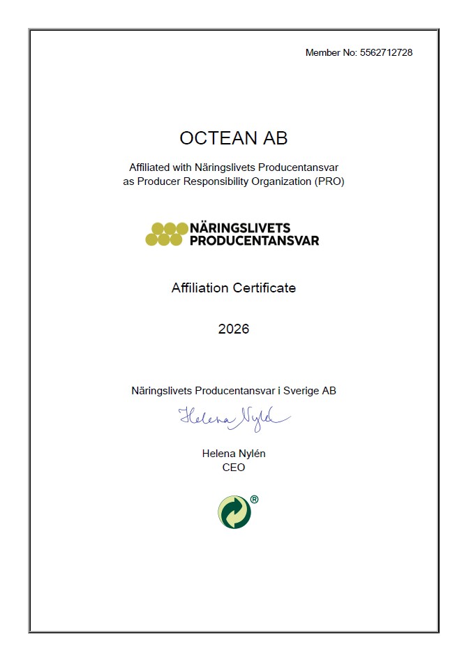 Octean AB Producer responsibility organization . affiliation certificate . näringslivets producentansvar i sverige AB